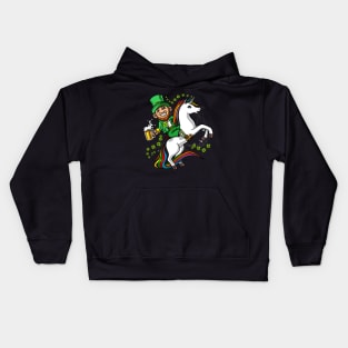 Leprechaun Riding Unicorn St Patricks Day Kids Hoodie